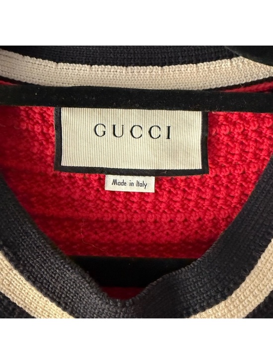 Gucci Red Knit Girls' Dress with Black-and-Cream Trim - Picture 3 of 4